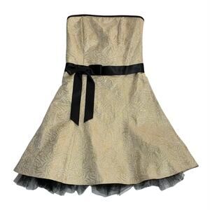 JESSICA MCCLINTOCK Gold Black Tulle Bow Tube A-Line Formal Dress Size 5